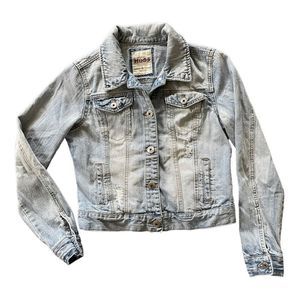 Mudd Light Blue Washed Distressed Denim Jacket | Large